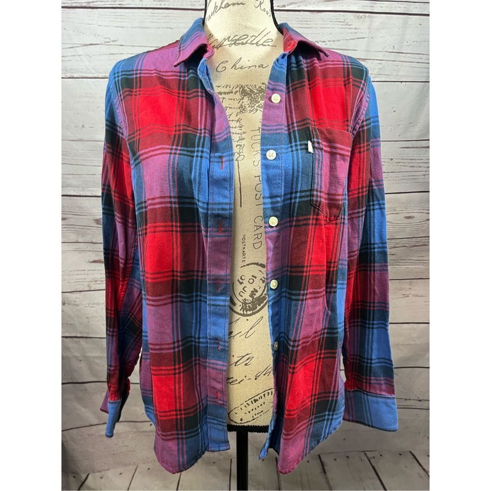 Levis Boyfriend Fit Plaid‎ Flannel Shirt Red Blue Pink Womens Small